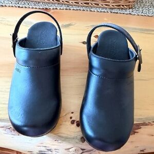 Sanita Black Women’s  Leather Clogs with Adjustable Heel Strap
